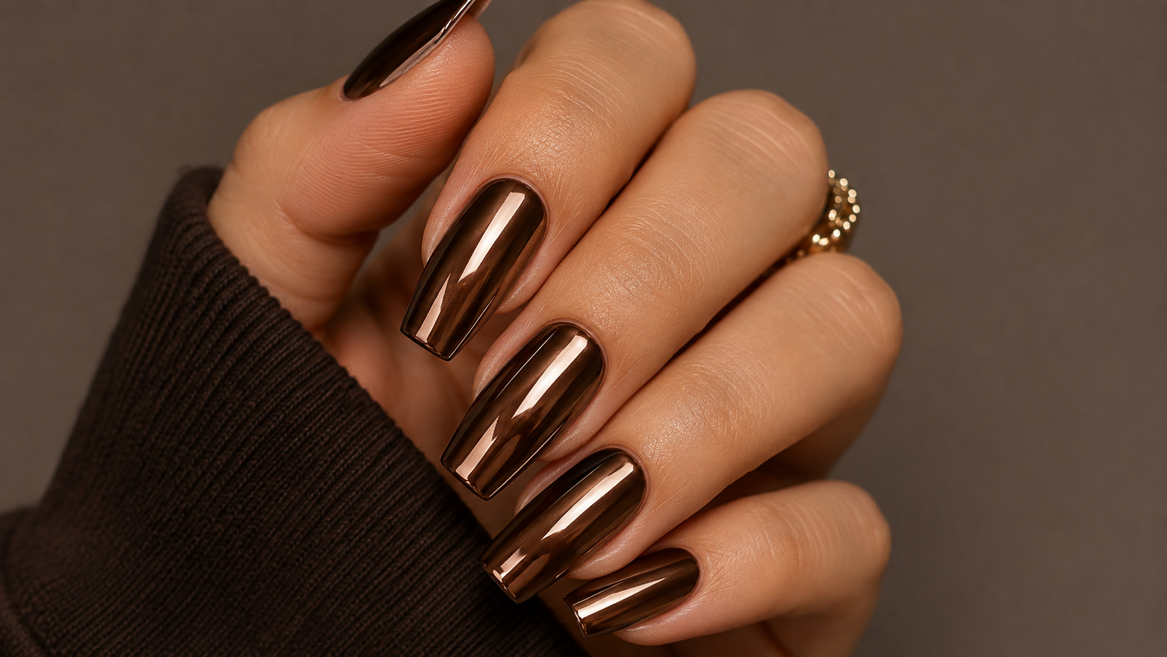 Chocolate Brown Chrome Nails Rich Espresso